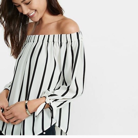 Express Tops - Express black&white off shoulder blouse
